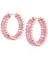 14k Rose Gold-Plated Small Pink Baguette Cubic Zirconia Hoop Earrings, 0.87"