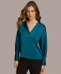 Фото #2 товара Donna Karan Women's Long Sleeve V-Neck Blouse