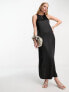 ASOS DESIGN racer neck satin slip midi dress in black