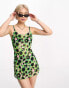 ONLY tie back beach dress in green animal print