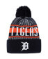 Big Boys Navy Detroit Tigers Striped Cuffed Knit Hat with Pom