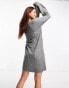 Фото #2 товара JDY v neck balloon sleeve knitted mini dress in dark grey melange