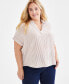 Фото #1 товара Plus Size Striped Gauze Camp Shirt, Created for Macy's