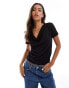 ONLY short sleeve waterfall neck top in black