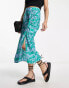 Vila wrap midi skirt with ruched side detail in green print