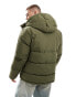 Jack & Jones hooded puffer jacket in khaki