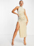 Фото #1 товара Rare London velvet high neck ruched side maxi dress in champagne