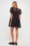 Women's Gridded Puff Sleeve Dress