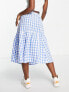 Фото #2 товара Monki seersucker ruffle midi skirt in blue and white gingham