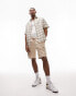 Topman short sleeve relaxed check shirt in green and brown