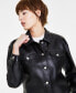 ფოტო #3 პროდუქტის Petite Cropped Long-Sleeve Faux-Leather Jacket, Created for Macy's