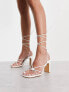 New Look knot front strappy block heeled sandals in white