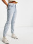 Фото #1 товара Stradivarius cropped cotton slim mom jeans with stretch and rip in light blue - MBLUE