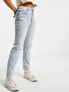 Stradivarius cropped cotton slim mom jeans with stretch and rip in light blue - MBLUE