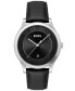 Men's Purity Black Genuine Leather Strap Watch, 41mm