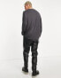 ASOS DESIGN oversized longline long sleeve t-shirt with ruching in washed black