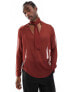 Фото #1 товара ASOS DESIGN relaxed deep v neck shirt with attached tie neck in rust