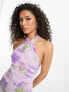 ASOS DESIGN split front halter midi dress in floral tie dye print
