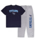ფოტო #1 პროდუქტის Men's Navy, Heather Gray Tennessee Titans Big and Tall T-shirt and Pajama Pants Sleep Set