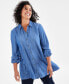 Фото #1 товара Petite Chambray Button-Front Tiered Top, Created for Macy's