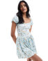 ASOS DESIGN milkmaid puff sleeve mini dress with drop waist in blue ditsy print Verspielt geblümtes, S - EU 36-38 - фото #2