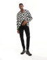 Фото #2 товара ASOS DESIGN relaxed deep revere satin shirt in monochrome retro geo print