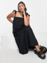 New Look Curve tie strap tiered smock midi dress in black