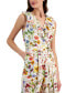 Фото #4 товара Women's Floral-Printed Linen-Blend Faux-Wrap Jumpsuit