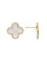 Фото #1 товара Mother of Pearl and Cubic Zirconia Clover Stud Earrings