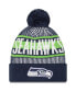 Фото #1 товара Men's College Navy Seattle Seahawks Striped Cuffed Knit Hat with Pom