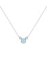 Cushion Aquamarine Gemstone Round Natural Diamond 14K White Gold Birthstone Necklace