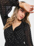 Фото #3 товара Miss Selfridge metallic chiffon ruffle wrap mini dress in black