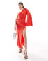 Фото #1 товара ASOS DESIGN satin off shoulder asymmetric maxi dress in red