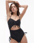 Фото #1 товара Topshop polka dot cut out swimsuit in monochrome