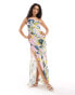 Фото #1 товара ASOS DESIGN satin one shoulder draped maxi dress with thigh split in floral print