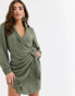 Фото #1 товара ASOS DESIGN collared wrap mini dress in khaki