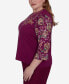 Plus Size Wine Country Women's Embroidered Floral Sleeve Split Neck Top