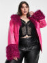 Фото #3 товара Daisy Street Plus pink y2k PU coat with faux fur cuffs and collar