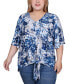 Фото #1 товара Plus Size Elbow Sleeve Tie-Front Top