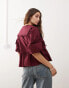 Фото #4 товара Monki long sleeve frill collared peplum blouse in burgundy