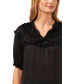 Women's Short Sleeve Shirred Yoke Top with Self Neck Tie