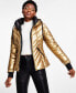 Фото #1 товара Women's Metallic Quilted Hooded Puffer Coat, Created for Macy's