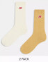 New Balance embroidered logo waffle mid sock 2 pack in tan/beige