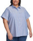 Фото #1 товара Plus Size Cotton Pin-Dot Camp Shirt