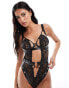 Фото #4 товара Hunkemoller Desire half padded high leg body with heart padlock in black