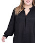 Plus Size Long Sleeve Smocked Cuff Blouse