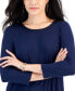 ფოტო #3 პროდუქტის Petite Satin-Trim 3/4-Sleeve Top, Created for Macy's