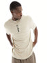 ASOS DESIGN relaxed towelling t-shirt with chest embroidery in beige