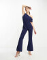 Lavish Alice – Ausgestellter, schulterfreier Jumpsuit in Marineblau