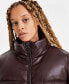 Juniors' Faux-Leather Cropped Puffer Coat